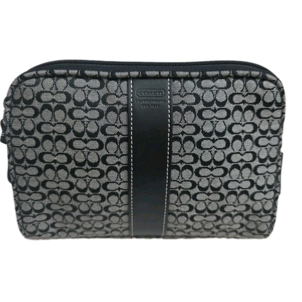 Vintage Y2K Coach Mini C Signature Dual Zip Cosmetic Case Travel Organizer Pouch